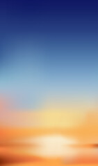 Sky in evening with orange, yellow and dark blue colour, Sunset dusk sky, Dramatic twilight landscape with morning sky,Vector mesh vertical banner of Sunrise for Spring or Summer