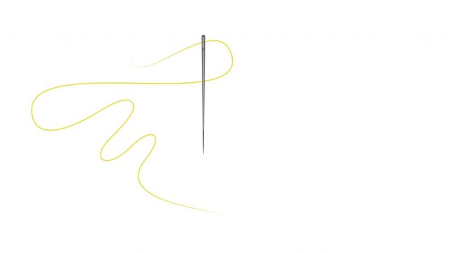 Sewing concept, sartorial art. Needle and golden yellow thread, tailor tool. Self drawing animation with luma matte.