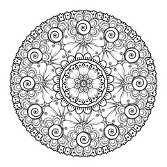 Circular pattern in the form of mandala with flower for henna, mehndi, tattoo, decoration. decorative ornament in ethnic oriental style. coloring book page.