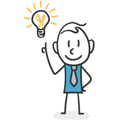 Stick man have an idea. Concept of successful and smart stick man creator of new ideas