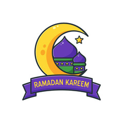 Ramadan Kareem icon with moon and mosque illustration