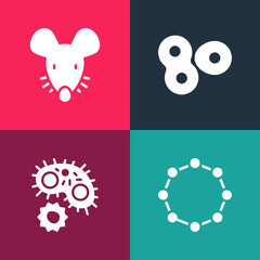 Set pop art Chemical formula, Virus, Cell division and Experimental mouse icon. Vector