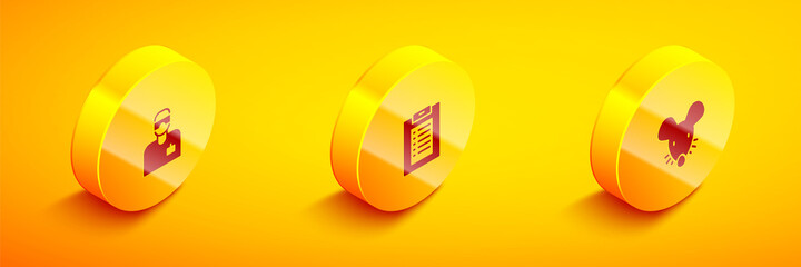 Set Isometric Laboratory assistant, Clinical record and Experimental mouse icon. Vector