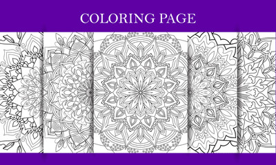 Hand-drawn coloring book. Drawing page kids flower coloring page bundle seamless patterns