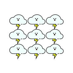 Cute nine lightning cloud Illustration. kids wallpaper. pattern. modern simple vector icon, flat graphic symbol in trendy flat design style. lockscreen
