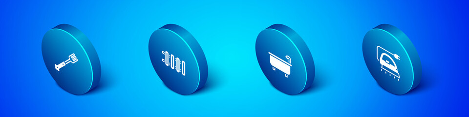 Set Isometric Fork, Bathtub, Electric iron and Heating radiator icon. Vector