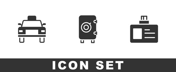 Set Taxi car, Safe and Identification badge icon. Vector