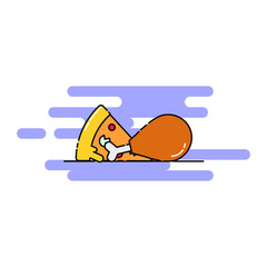 Cute chicken drumstick and pizza Illustration. modern simple food vector icon, flat graphic symbol in trendy flat design style.