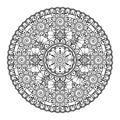 Circular pattern in the form of mandala with flower for henna, mehndi, tattoo, decoration. decorative ornament in ethnic oriental style. coloring book page.