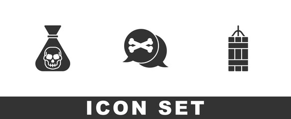 Set Pirate coin, Location pirate and Dynamite bomb icon. Vector