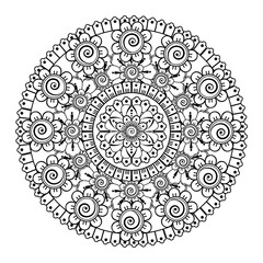 Circular pattern in the form of mandala with flower for henna, mehndi, tattoo, decoration. decorative ornament in ethnic oriental style. coloring book page.