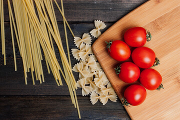 pasta on wooden table ingredients cooking diet food