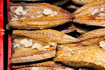 smoked sea fish on market
