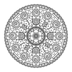 Circular pattern in the form of mandala with flower for henna, mehndi, tattoo, decoration. decorative ornament in ethnic oriental style. coloring book page.