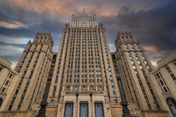 Main building of Ministry of Foreign Affairs of Russia (Stalin skyscraper) in Moscow, Russia