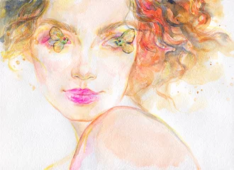 Foto op Plexiglas watercolor painting. fantasy female portrait. illustration.   © Anna Ismagilova