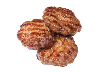 Grilled minced meat cutlets isolated on white background with cliping path