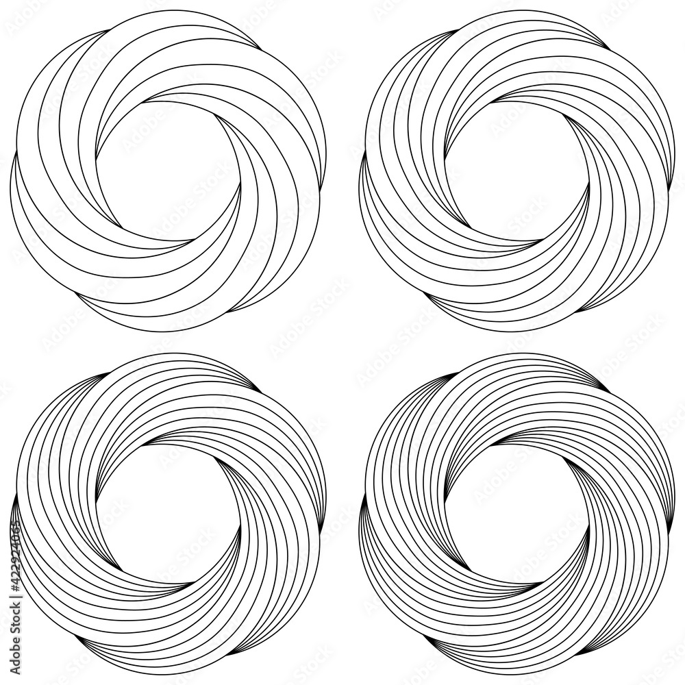 Poster Set circular flower pattern swirling finer lines vector ring template logo pattern ball thread for knitting