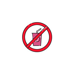 Cute soda with prohibition Illustration. modern simple food vector icon, flat graphic symbol in trendy flat design style. wallpaper. lockscreen. sign. forbidden sign. prohibition sign. warning sign. 