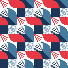 Geometric seamless pattern. Abstract background with geometric shapes. Repeating colorful circles. Vector illustration. Modern ornament. Design paper, wallpaper, fabric.