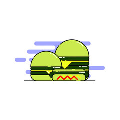 Cute hotdog, cheese burger, and big cheese burger Illustration. modern simple food vector icon, flat graphic symbol in trendy flat design style.