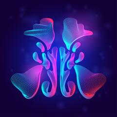 Medical structure of the respiratory nasal sinus. Outline vector illustration of the human organ anatomy in 3d line art style on neon abstract background