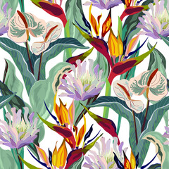 Floral seamless pattern. Tropical flowers.
