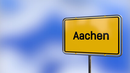 City of Aachen realistic 3D yellow city sign illustration.