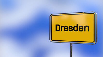 City of Dresden realistic 3D yellow city sign illustration.