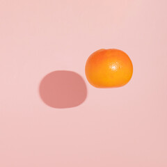 fresh tropical orange fly in the air on the pink pastel background. abstract art. creative background minimal idea