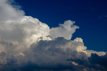 Cumulus clouds in a blue sky.