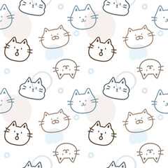 Seamless Pattern of Cartoon Cat Face Design on White Background