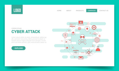 Fototapeta na wymiar cyber attack concept with circle icon for website template or landing page banner homepage outline style