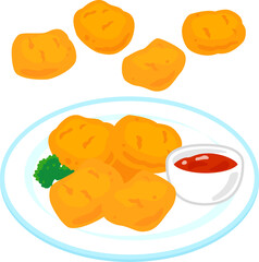 皿に盛ったチキンナゲット