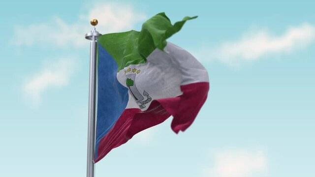 Waving Flag of Equatorial Guinea in Wind . Flag Seamless Loop Equatorial Guinea.