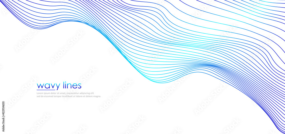 Poster abstract blue wave background. modern colorful wavy lines element for technology and business presen