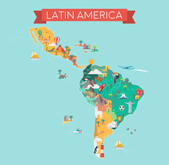 Latin America map. Tourist and travel landmarks - 422934611