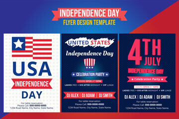 Happy independence day 4 th july flyer design set, set of poster design United states of america day. United states of america independence day. 4th july Happy independence day flyer design template. 