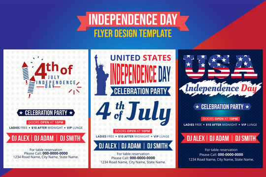 Happy independence day 4 th july flyer design set, set of poster design United states of america day. United states of america independence day. 4th july Happy independence day flyer design template. 