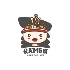 cute ramen noodle mascot character.