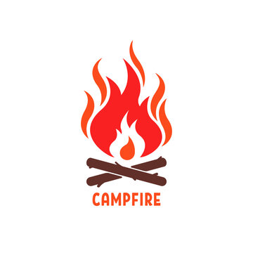 colored campfire logo like camping