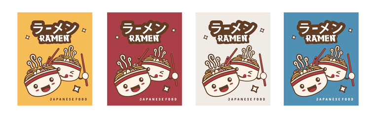 set of ramen noodle poster designs in different colors