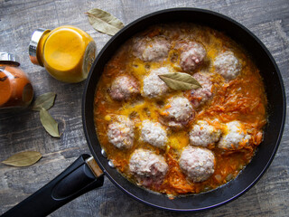 hot freshly made meatballs with vegetable sauce
