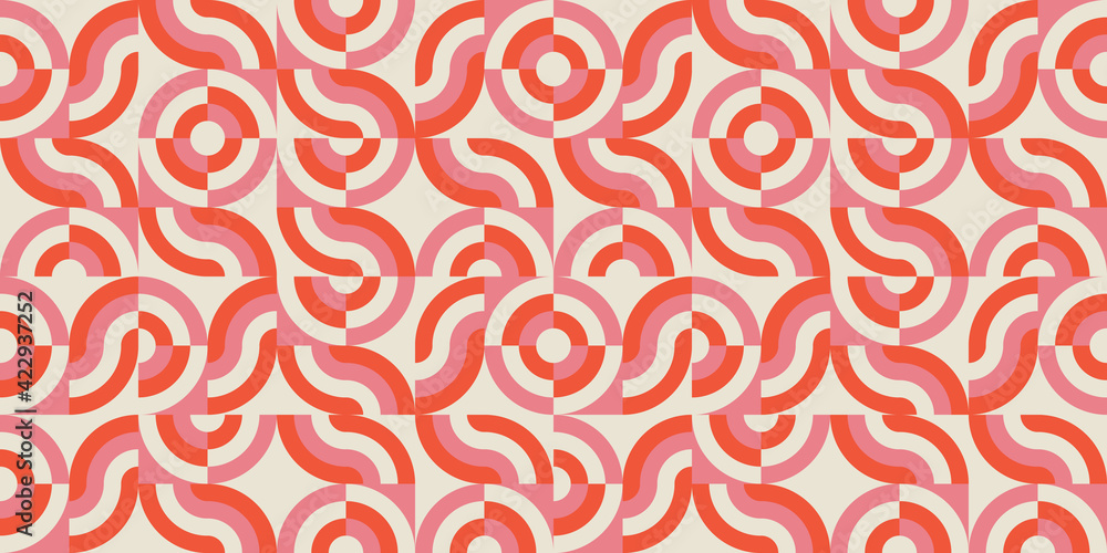 Poster Modern vector abstract  geometric background with circles, rectangles and squares  in retro scandinavian style. Pastel colored simple shapes graphic pattern.