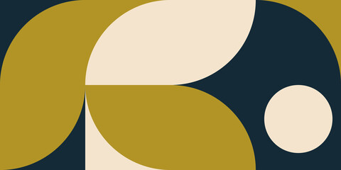 Modern vector abstract  geometric background with circles, rectangles and squares  in retro scandinavian style. Pastel colored simple shapes graphic pattern.