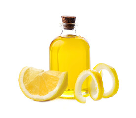 Lemon essential oil with lemon slice