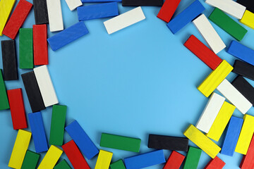 Frame made of colored wooden blocks, bricks from a children's game