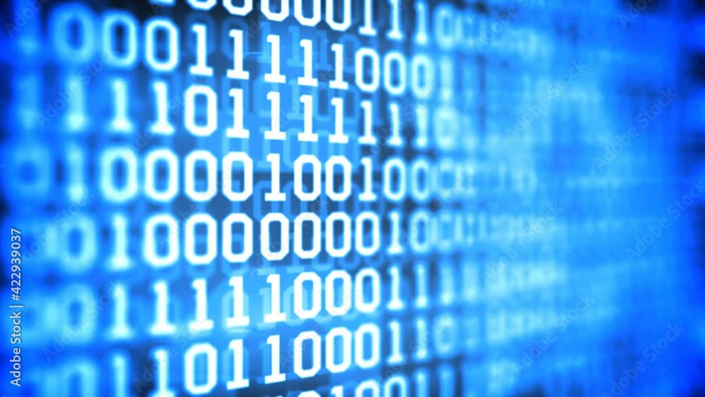 Poster binary matrix background. running random zero and one numbers. abstract data concept. blue futuristi