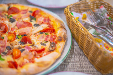 pizza with salami and cheese