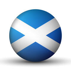 Obraz premium Glass light ball with flag of Scotland. Round sphere, template icon. Scottish national symbol. Glossy realistic ball, 3D abstract vector illustration highlighted on a white background. Big bubble